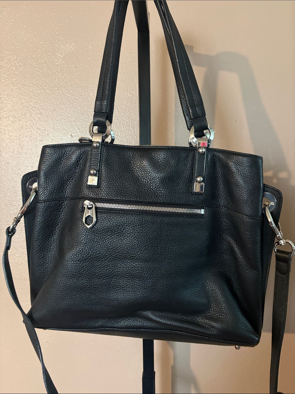 orYANY Black Quilted Leather Chevron Tote with Silver Hardware - Picture 6 of 9